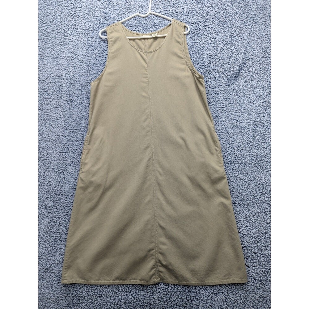 VTG LL Bean Canvas Sleeveless Midi Dress Size 16P Y2K Indie Skater Summer Beige